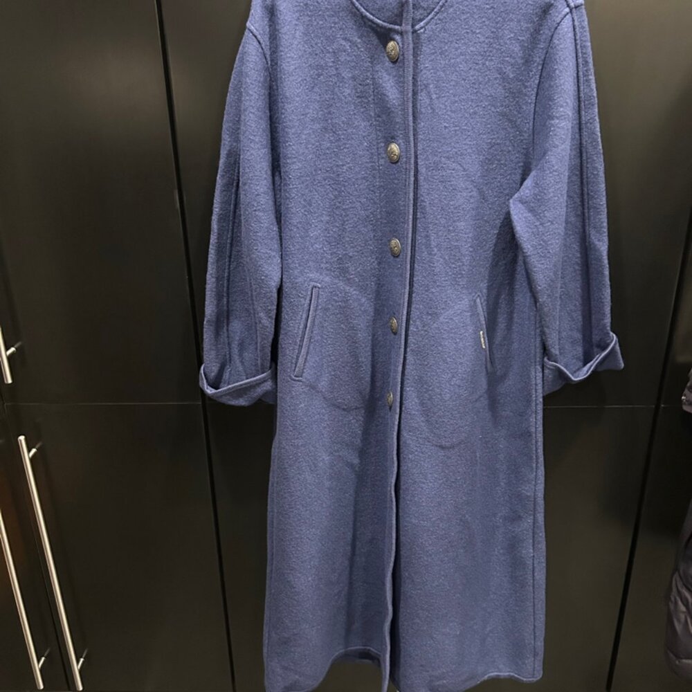 Vintage Geiger Blue Boiled Wool Long Coat Full Length Classic Sz EU 38 US 10